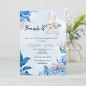Invitation Brunch floral & Fête des mariées bleu bulle (Debout devant)