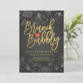 Invitation Brunch Floral Gold & Black & Fête des mariées Bubb (Debout devant)
