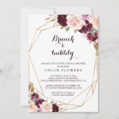 Invitation Brunch Floral Gold Burgundy & Fête des mariées Bub (Devant)