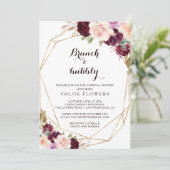Invitation Brunch Floral Gold Burgundy & Fête des mariées Bub (Debout devant)