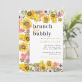 Invitation Brunch floral jaune et rose et Fête des mariées mo (Debout devant)