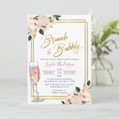 Invitation Brunch Floral Or Blush Et Fête des mariées Bubbly (Debout devant)