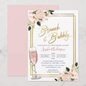 Invitation Brunch Floral Or Blush Et Fête des mariées Bubbly (Devant / Derrière)