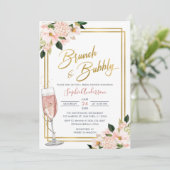 Invitation Brunch Floral Or Blush Et Fête des mariées Bubbly (Debout devant)