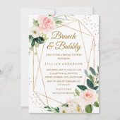 Invitation Brunch Floral Or Blush Et Fête des mariées Bubbly (Devant)