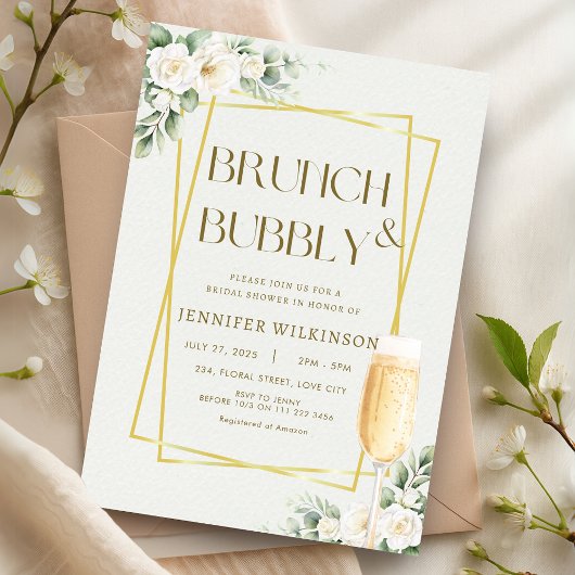 Invitation Brunch Floral Or & Fête des mariées Bubbly