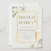 Invitation Brunch Floral Or & Fête des mariées Bubbly (Devant)