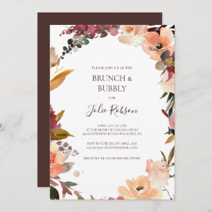 Invitation Brunch Floral Orange Bourgogne et douche Bubbly