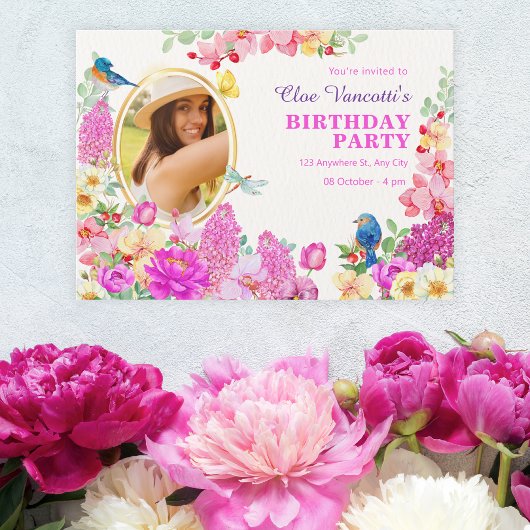 Invitation Brunch floral photo anniversaire