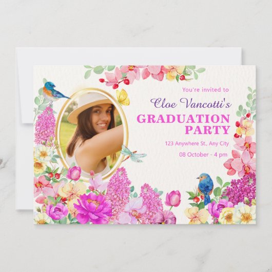 Invitation Brunch floral photo bébé graduation (Devant)
