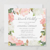 Invitation Brunch floral rose blanc et bulle (Devant)
