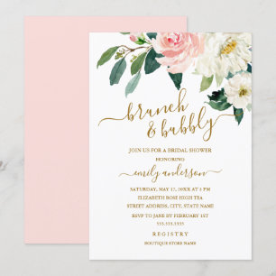 Invitation Brunch Floral Rose Et Fête des mariées Bubbly