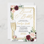 Invitation Brunch Floral Rose Et Fête des mariées Bubbly (Devant)