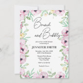 Invitation Brunch floral rose et Fête des mariées mousseuse (Devant)