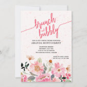Invitation Brunch floral rose et Fête des mariées mousseuse (Devant)