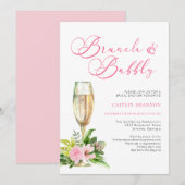 Invitation Brunch floral rose et Fête des mariées mousseuse I (Devant / Derrière)