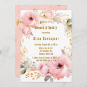 Invitation Brunch floral rose et or & bulle (Devant / Derrière)