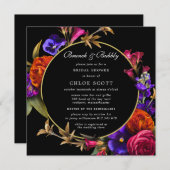 Invitation Brunch Floral rose violet orange et douche à bulle (Devant / Derrière)