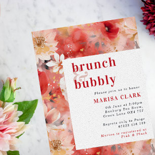 Invitation Brunch floral rouge et bleu et Fête des mariées bu