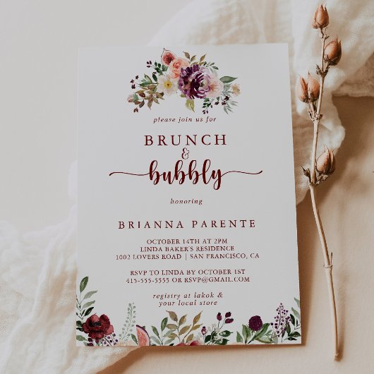 Invitation Brunch floral rustique et Fête des mariées mousseu