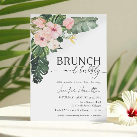 Invitation Brunch floral tropical et Fête des mariées bulle