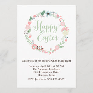 Invitation Brunch floral vintage de Pâques de guirlande