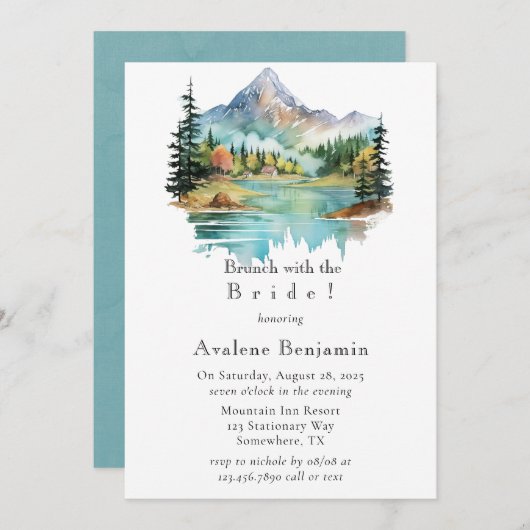 Invitation Brunch Forêt Lakeside Mountain avec la mariée (Devant / Derrière)