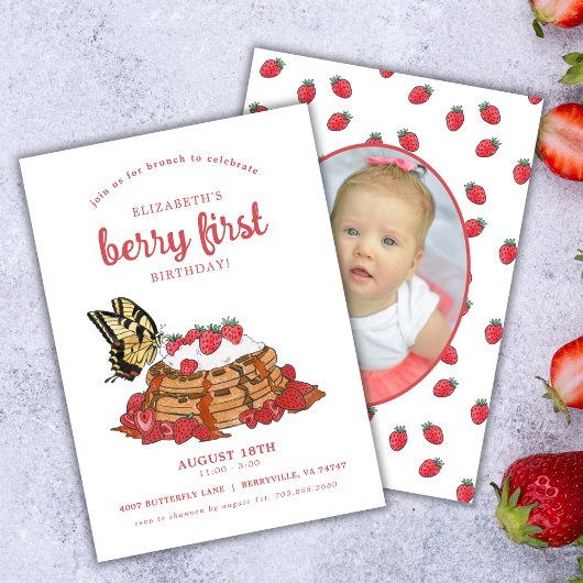 Invitation Brunch fraise gaufre | Berry Premier anniversaire