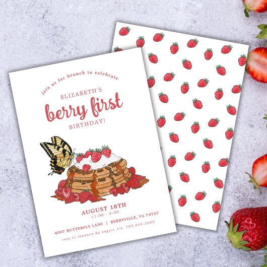 Invitation Brunch fraise gaufre | Berry Premier anniversaire