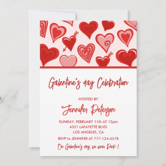 Invitation Brunch Galentine rose et rouge Amies (Devant)