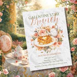 Invitation Brunch Galentine Thé Gaufre Rococo Élégance Floral