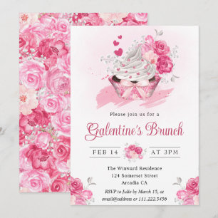Invitation Brunch Galentine's Gâteau à l'aquarelle et Fleurs