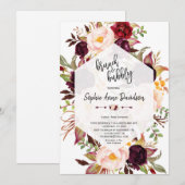 Invitation Brunch géométrique floral bourguignon et bulle (Devant / Derrière)