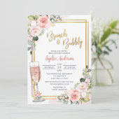 Invitation Brunch Géométrique Rose Floral Et Bubbly (Debout devant)
