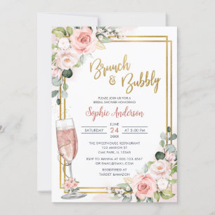 Invitation Brunch Géométrique Rose Floral Et Bubbly