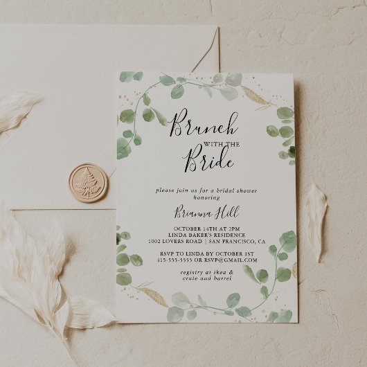 Invitation Brunch Gold Eucalyptus avec douche de mariée