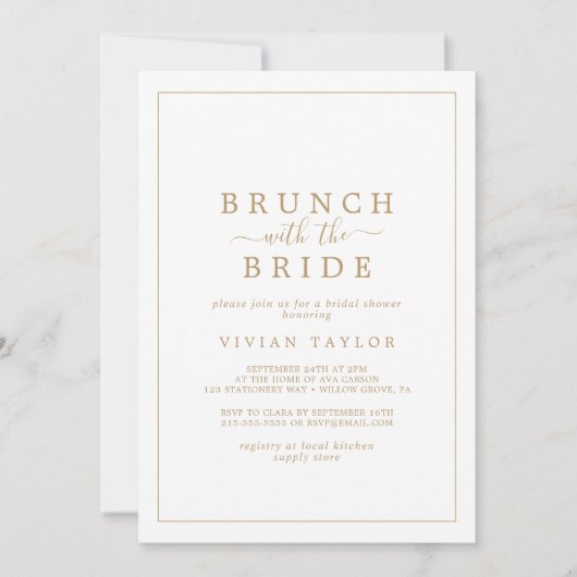 Invitation Brunch Gold minimal avec la Fête des mariées Bride (Devant)