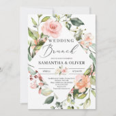 Invitation Brunch mariage à fleurs de pêche et rose verdoyant (Devant)