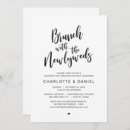 Invitation Brunch mariage avec les jeunes mariés, Moderne rus (Devant / Derrière)
