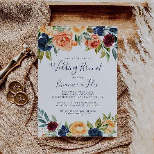 Invitation Brunch Mariage Floral Élégant Multicolore