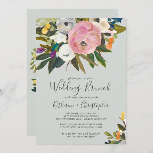 Invitation Brunch Mariage floral peint (Devant / Derrière)