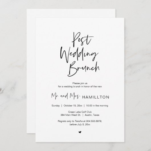 Invitation Brunch mariage, minimaliste moderne, simple (Devant / Derrière)