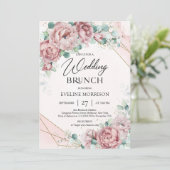 Invitation Brunch mariage rose à l'eucalyptus boho tendance (Debout devant)