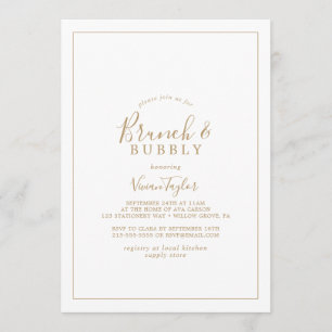 Invitation Brunch minimaliste en or et Fête des mariées mouss