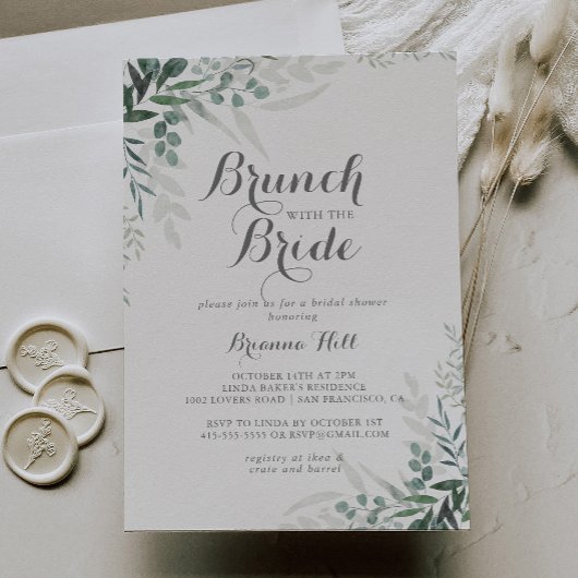 Invitation Brunch minimaliste Eucalyptus avec douche de marié