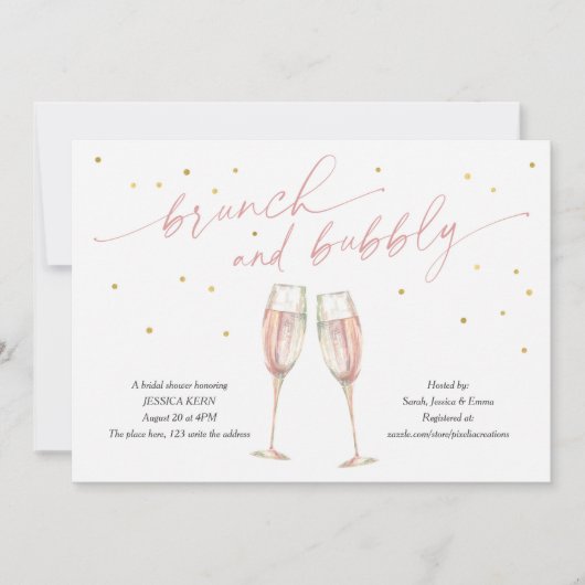 Invitation Brunch moderne et mousseux, douche au champagne nu (Devant)