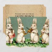 Invitation Brunch musical doux de Pâques de lapins (Devant / Derrière)