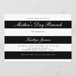 Invitation Brunch noir et blanc élégant de jour de mères de