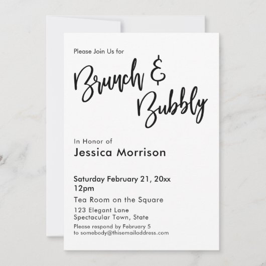 Invitation Brunch noir et blanc simple et typographie bulle (Devant)