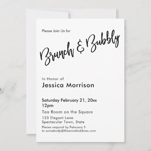 Invitation Brunch noir et blanc simple et typographie bulle (Devant)
